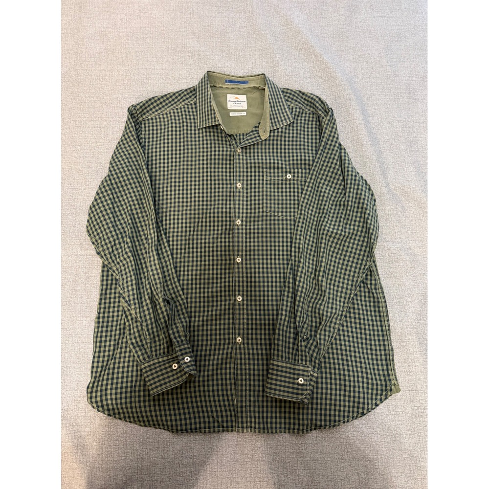 Tommy Bahama Jeans Mens Green Gingham Button Down Shirt Island Modern Fit XL